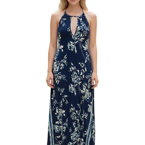 Angie Maxi Dress Floral Side Slits Blue Small - Picture 1 of 8